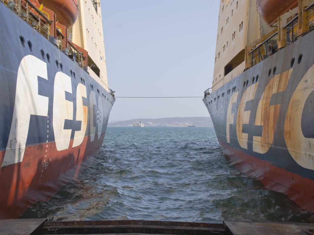 Two FESCO ships side by side. West withdraws insurance cover on two Russian ships