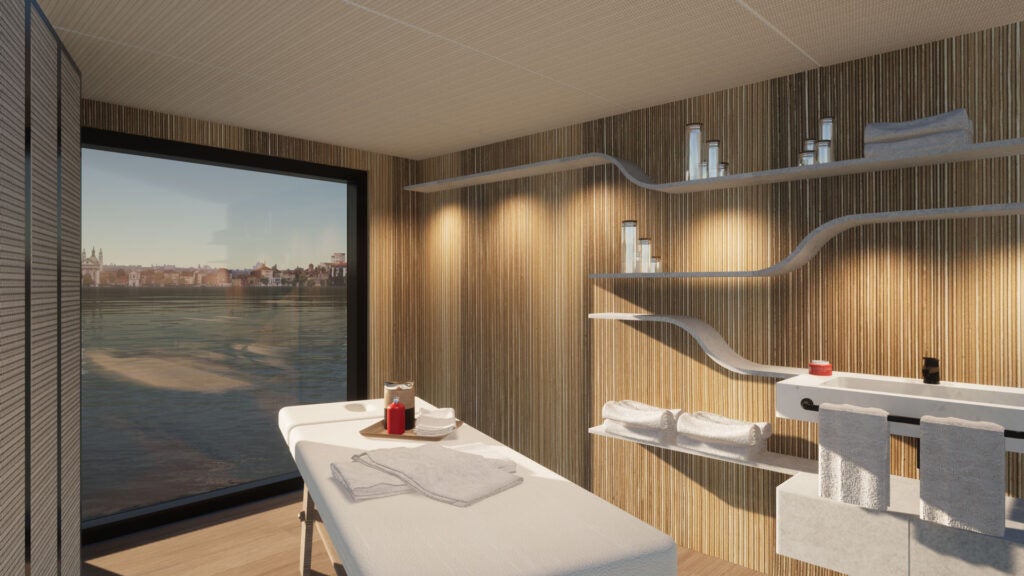 Render of a spa room on the new river ship