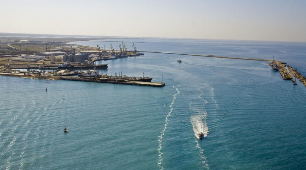 An aerial view of the Aktua Port in Kazakhstan