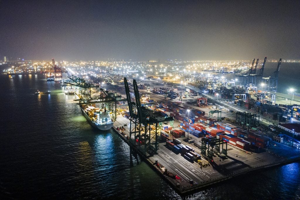 Aerial view of Tianjin Port at night