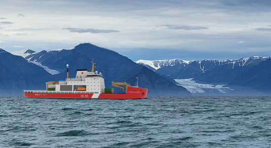 A digital rendering of an icebreaker in Canadian waters