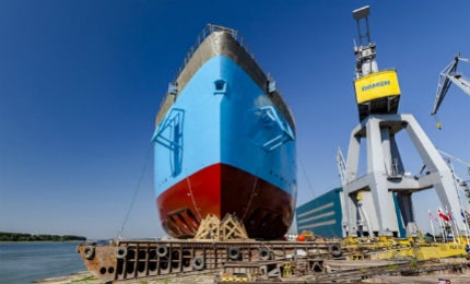 A close bow view of a Damen Offshore Carrier (DOC) 8500.