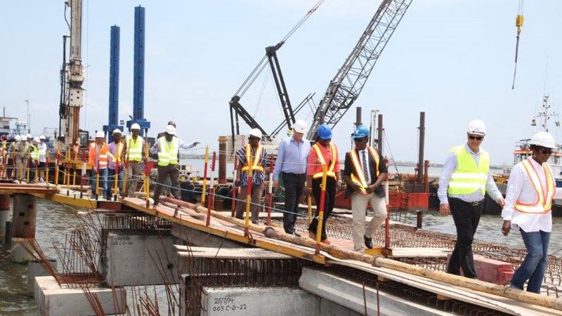 Modern port facilities including warehouses and administrative buildings at Accra Port